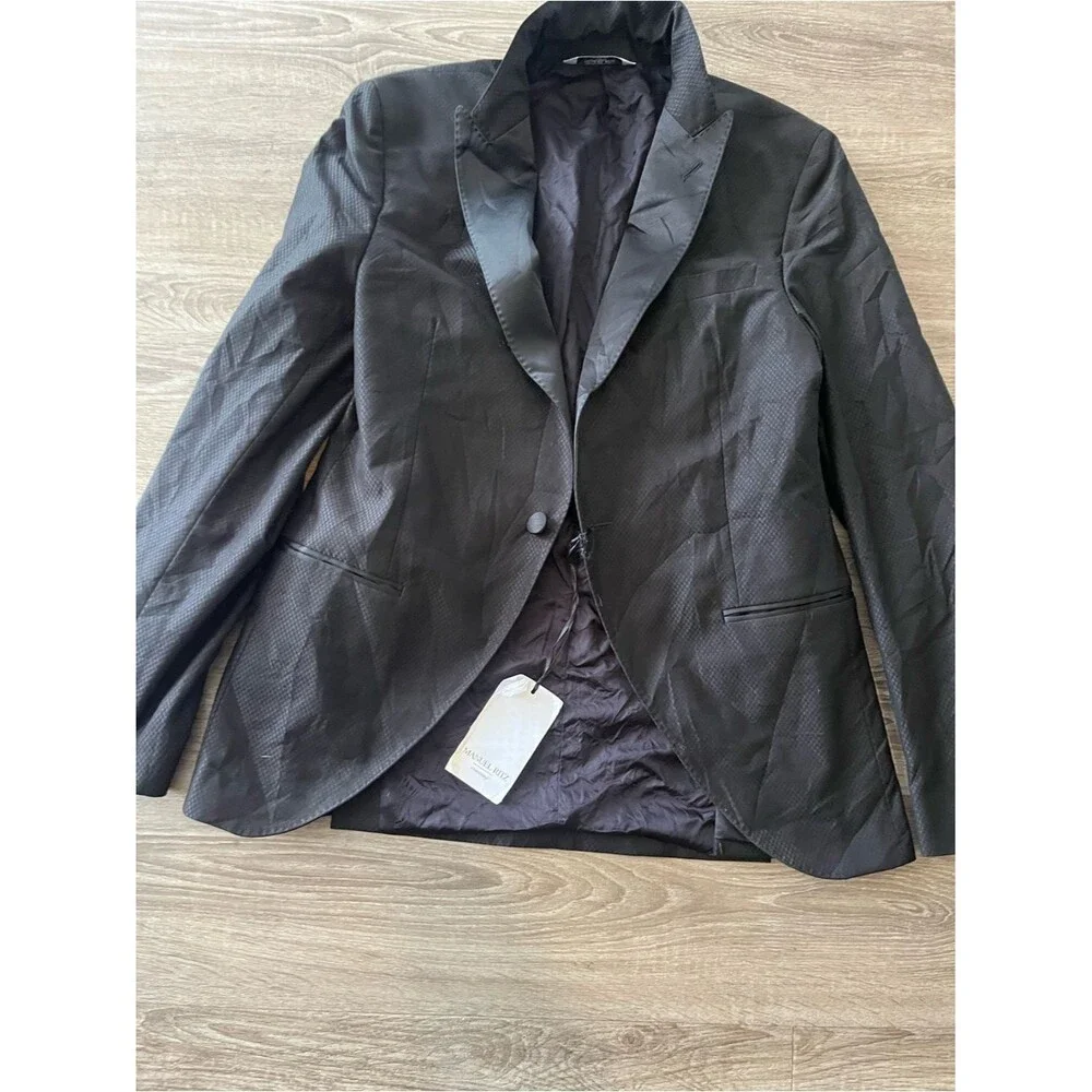 Manuel Ritz Evening Blazer Mens 48 Black Jacquard Satin Lapel Tuxedo Sport Coat